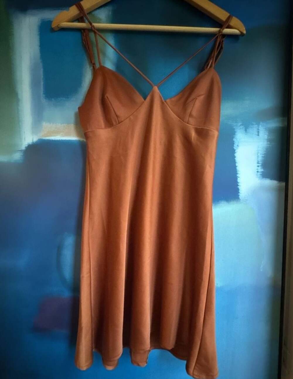 Urban Outfitters Satin Mini Dress Size S Rust Red Strappy Slip